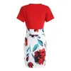 Casual Dresses Elegant High-waist Dress Knee Length Floral Print Summer For Women Slim Fit Short Sleeve Round Neck Sheath A