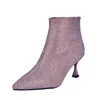 Boots 2024 Spring And Autumn Ankle Women's High Heels Fashion Socks Shiny Sexy Party Dress Shoes Zipper