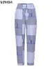 Plus storlek 5xl Vonda Women Pant Set Set Long Sleeve Tops Casual Matching Set 2023 Fashion Elastic Midjebyxor Stripe Printed 2st 240131