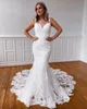 Великолепное кружевное свадебное платье русалки, платье невесты на тонких бретельках, аппликация, скользящий шлейф, покрытые пуговицы, на заказ, большие размеры, платье de novia