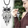 Pendant Necklaces 2024 Fashion Black Color Owl Necklace For Women Choker Girls Pendants Long Chain Sweater Bijoux Jewelry