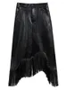 Skirts EAM High Waist Black Pu Leather Tassels Irregular Half-body Skirt Loose Fit Women Fashion Tide Spring Autumn 2024 1DH1208