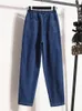 Autumn Plus Size Jeans för kvinnor Hög elastisk midja Löst blå svart färg jeansbyxor koreanska mode casual byxor 240202
