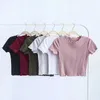 Kadın Tişörtleri Vintage Ahşap Kulaklar O Boyun Kısa Kollu T-Shirt 2024 Kadın İnce Fit Gömlek Sıkı Tee Summer Retro Üstler 6 Renk Harajuku