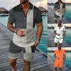 Men's Tracksuits And Tux My Gown Boys Suits Slim Sportswear Print Color Short Sleeve Zip Shirt Shorts Set Summer Casual Streetwear