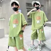 衣料品セット男の子2024年夏カジュアルショーツスリーブノースリーブTシャツパンツ2PCS 5-14年10代のスポーツウェアの子供服