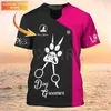 Homens Camisetas 2024 Verão Dog Groomer Nome Pesonalizado Camisa 3D para Homens Grooming Uniforme Preto Rosa