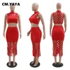 Work Dresses CM.YAYA Women Hollow Out Tassel Bodycon Midi Skirts Set And Sleeveless T-shirt 2024 Summer Party Two 2 Piece Outfit Dress