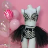 Stage Wear Fashion Black Silver Rhinestones Fringe Bra Short Skirt Outfit Set Women Singer Bikini Lingerie Bar Dancer