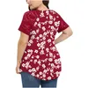 Kadın Tişörtleri Kadınlar Büyük Boy Bluz Dantel Dikiş Tüy Basılı T-Shirt Kısa Kol V Boyun Gevşek Üst Tunik Elastik Bel Bluz