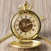 Orologi da tasca Moda dorata liscia doppia cassa numero romano scheletro Steampunk orologio meccanico a carica manuale per uomo donna regali