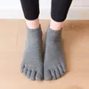 Chaussettes pour hommes femmes cinq doigts antidérapants fitness yoga couleur unie bout fendu anti-dérapant élastique élastique