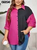 GIBSIE grande taille goutte épaule retrousser à manches longues chemise femmes printemps automne Colorblock lâche décontracté boutonné Blouses hauts 240202