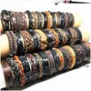 Cuff Wholesale 100Pcs/Lot Leather Bracelets Handmade Genuine Fashion Bracelet Bangles For Men Women Jewelry Mix Colors Rop Delivery Dhhow