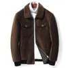 Haining Fur Integrated Mensジャケットショートラムウールシープカットベルベット冬のラペルフラワーカットトレンドJepn