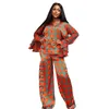 Pantalon de deux pièces pour femmes 2024 Designs Femmes africaines Satin Outfit Plaid Casual Set Mode Lâche Solide Automne Toppants 2in1 Lady Costume