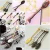 Coffee Tea Tools Vintage Royal Style Metal Carved Spoons Forks With Crystal Head Kitchen Fruit Prikkers Dessert Ice-Cream Scoop Lx Dhxhs