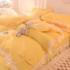 Ensembles de literie rose Kawaii Seersucker drap de lit taie d'oreiller mode fille princesse housse de couette 4 pièces décoration de la maison mignonne