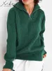 Kvinnors tröjor Miuukomiya Green Women Winter 2024 med dragkedja stickade tröjor lösa stickade tröja överdimensionerad
