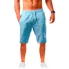 Herrshorts 2024 Summer Linen Solid Color DrawString Five-Point Casual Beach Short Pants