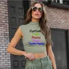 Dames tanktop semi-coltrui blouse casual vestje korte trekkoord geplooid teryleen katoenen overhemd spice pak aangepast logo