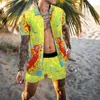 Fatos de treino masculinos havaianos 2 peças conjuntos para homens conjunto casual botão para baixo camisa floral shorts S-3XL