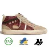 Modedesigner-Glitzer-Freizeitschuhe, Mid Star Italy Marke, handgefertigtes Wildleder, silberne Vintage-Plattform, Damen-Herren-Trainer, goldfarbene Nieten, rosa Zebra-Turnschuhe