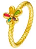 Pierścienie klastra 1PCS Pure 999 24K żółty złoty pierścień kobiet emalia mały kwiat 5G Hard Crafts Light US rozmiar 5-9