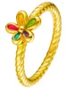 Bagues de cluster 1pcs pur 999 24K bague en or jaune femmes émail petite fleur 5G artisanat dur lumière taille américaine 5-9