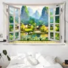 Tapisseries Imitation fenêtre Design rivière paysage peinture motif tapisserie cerisier tenture murale maison chambre décorative
