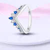 Cluster Rings Real 925 Sterling Silver Blue Zircon For Women Fashion Star Moon Stackable Finger Original Fine Engagement Jewelry