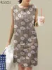 Casual Dresses ZANZEA Summer Bohemian Sundress Fashion Printed Robe Women Causal Knee Length Dress O Neck Floral Holiday Tanks Vestidos