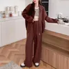 Women's Two Piece Pants SuperAen 2024 Autumn/winter Korean Style Casual Knit Collar Loose Long Sleeved Jacket High Waisted Wide Leg Set