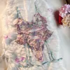 Ellolace Fairy Белье Прозрачное нижнее белье с цветочным принтом и подвязками с рюшами Интимные нежные красивые прозрачные наряды 240202