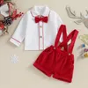 Clothing Sets Christmas Infant Baby Boy Gentleman Set Toddler Long Sleeve Button Shirt Velvet Suspender Shorts Santa Claus Outerwear