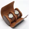 2 fentes grilles montre boîte rouleau étui de voyage chic portable vintage en cuir affichage boîtes de rangement de haute qualité cadeau montre cas 240129