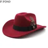 Women Men Western Cowboy Hats Vintage Party Dress Cap Wool Gentleman Jazz Sombrero Hombre Cowgirl Church 240130
