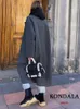 KONDALA Donna Autunno Inverno Spessore Cappotti lunghi Vintage Scollo a V Manica lunga Tasche Giubbotti Moda Elegante Cappotti femminili 240127