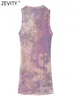 Casual jurken ZEVITY 2024 vrouwen mode o nek mouwloze stropdas geverfde print slanke plooien mini jurk vrouwelijk chic mesh garen vestidos ds3928