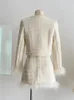 Herbst Winter Französisch Vintage 2 Stück Sets Tweed Jacke Kurzmantel Feder Spleißen Blazer Hohe Taille Mini Rock Anzug 240129