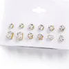 Серьги-гвоздики, простые милые маленькие кристаллы с геометрическим рисунком звезды, круглое сердце для женщин, ювелирные изделия золотого цвета, 6 пар