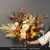 装飾花秋の花のブーケウェディングシミュレーションキャラメルコーヒーカラーホールソフトデコレーション偽の花