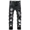 High Street American Star Print Jeens Mens Black Loose Hip-Hop Harajuku Skinny Sport Pants الاتجاه غير الرسمي على التوالي السراويل الطويلة الرجال 240202