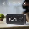 Alarm Clock LED Digital Wooden USBAAA Powered Table Watch With Temperature Humidity Voice Control Snooze Electronic Desk Clocks 240131