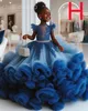 2024 Blue Lace Crystals Flower Girl Dresses Ball Gown Tulle Tiers Luxurious Little Girl Christmas Peageant Birthday Dopning Tutu Dress Gowns ZJ426
