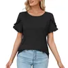 T-shirt da donna girocollo manica a petalo patchwork tinta unita camicia top ampio e berretto estivo da donna