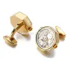 Promoção Relógio Imóvel Movimento Abotoaduras Aço Inoxidável Steampunk Gear Watch Mechanism Cuff Links para Mens Relojes Gemelos 201109Outros