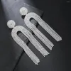 Backs Earrings 2024 Europe And America Full Rhinestone Tassel Clip On For Women Party Wedding Statement Jewelry Long Earings Gifts