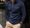 Polo Tshirts for Men Fashion Versatile Casual Solid Color Zip Pocket Long Sleeved Sports Loose Fitting Shirt Autumn 2023 240122