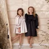 Girl Dresses Fashion Crew Neck Long Sleeves Satin Cute Ruched Knee-Length A-Line Party Gowns Chic Casual Wedding Kids